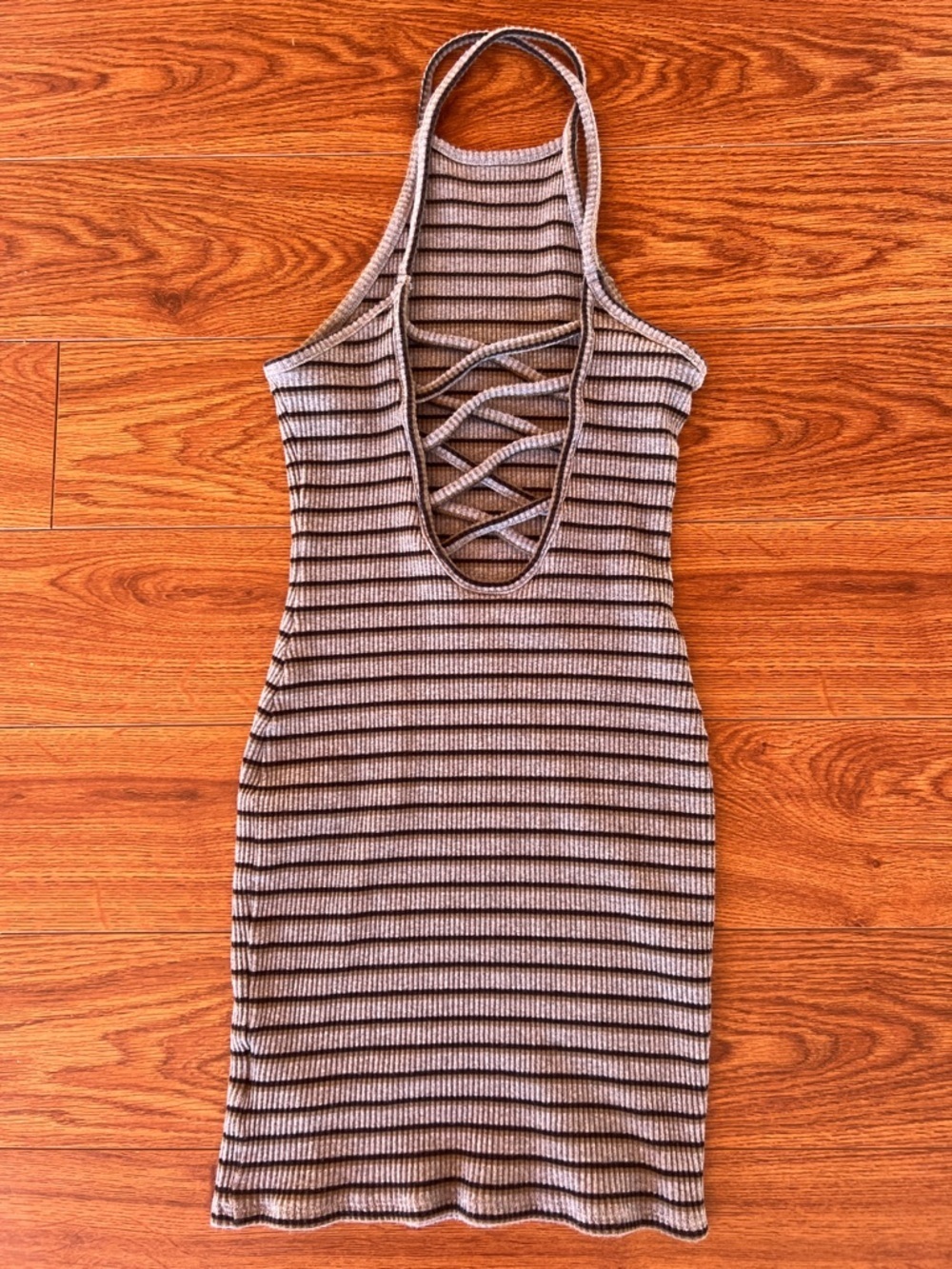 GUESS Gray and Black/brown Velia Ribbed Striped Dress